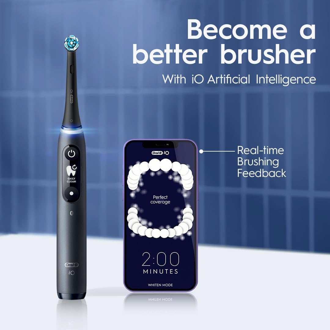 Oral-B iO Series 7 Electric Toothbrush with 2 Replacement Brush Heads, Black Onyx