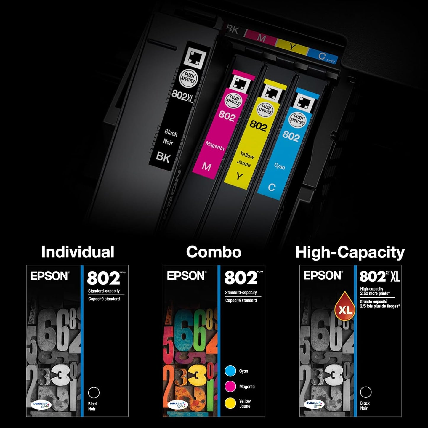EPSON 802 DURABrite Ultra Ink Standard Capacity Color Combo Pack (T802520-S) Works with WorkForce Pro WF-4720, WF-4730, WF-4734, WF-4740