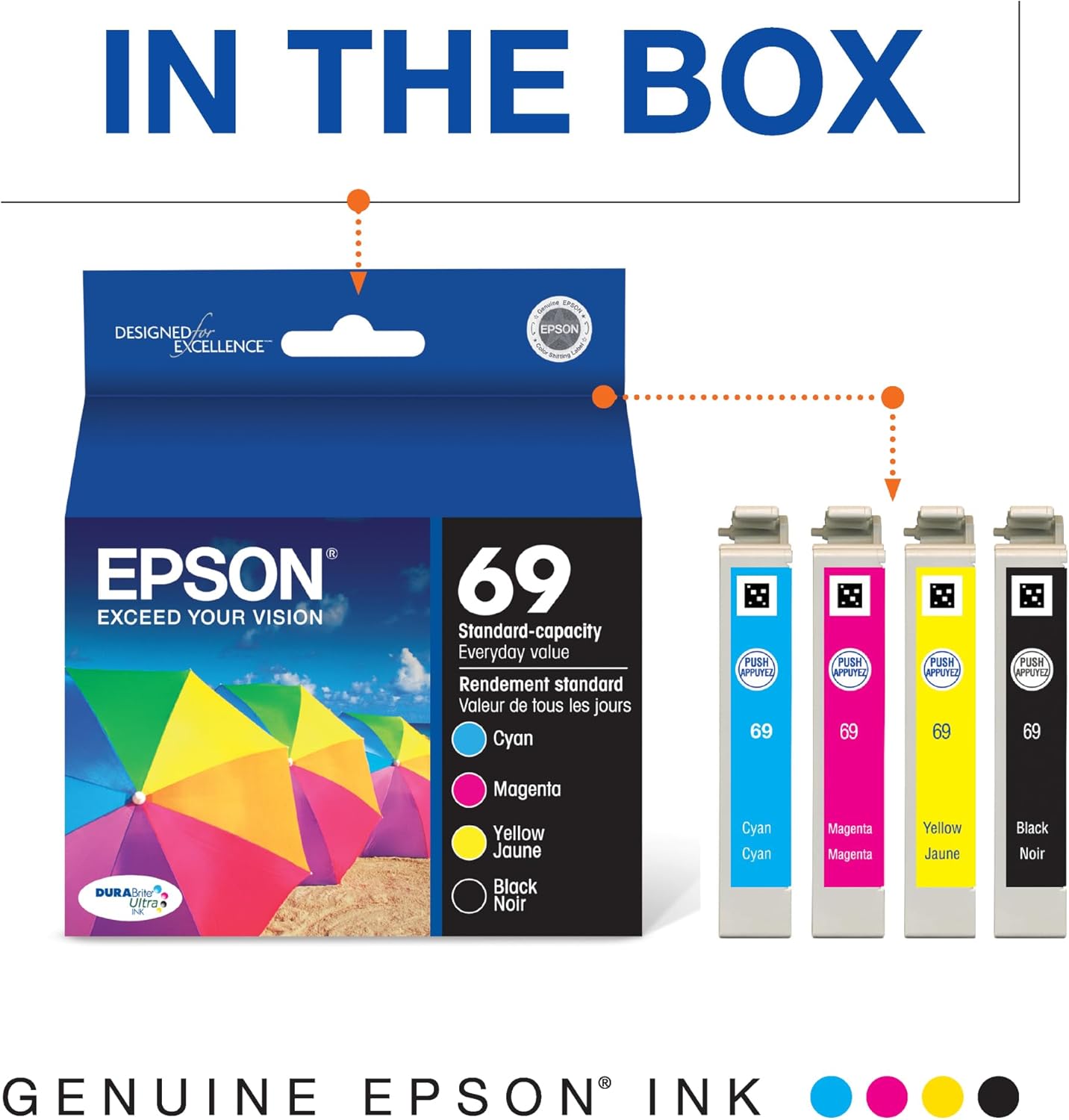EPSON 69 DURABrite Ultra Ink Black & Color Combo Pack For CX-6000, CX-7000F, CX-7400, CX-8400, CX-9400, CX-9475, NX-400, NX-415, NX-510, NX-515, WF-1100, WF-600, WF-610 and other select models