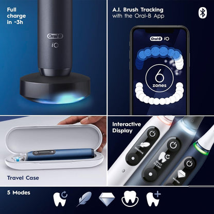 Oral-B iO Series 7 Electric Toothbrush with 2 Replacement Brush Heads, Black Onyx