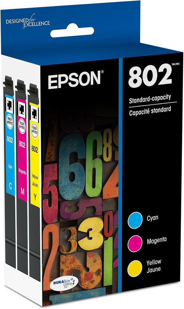 EPSON 802 DURABrite Ultra Ink Standard Capacity Color Combo Pack (T802520-S) Works with WorkForce Pro WF-4720, WF-4730, WF-4734, WF-4740