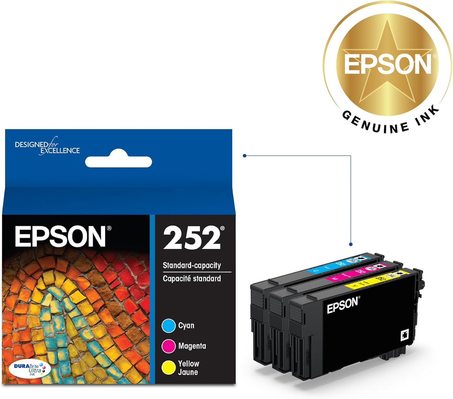 EPSON 252 DURABrite Ultra Ink Standard Capacity Black & Color Cartridge Combo Pack (T252120-BCS) Works with WorkForce WF-3620, WF-3640, WF-7110, WF-7610, WF-7620, WF-7710, WF-7720, WF-7210