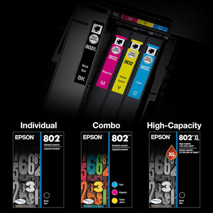 EPSON 802 DURABrite Ultra Ink High Capacity Black & Standard Color Cartridge Combo Pack (T802XL-BCS) Works with WorkForce Pro WF-4720, WF-4730, WF-4734, WF-4740