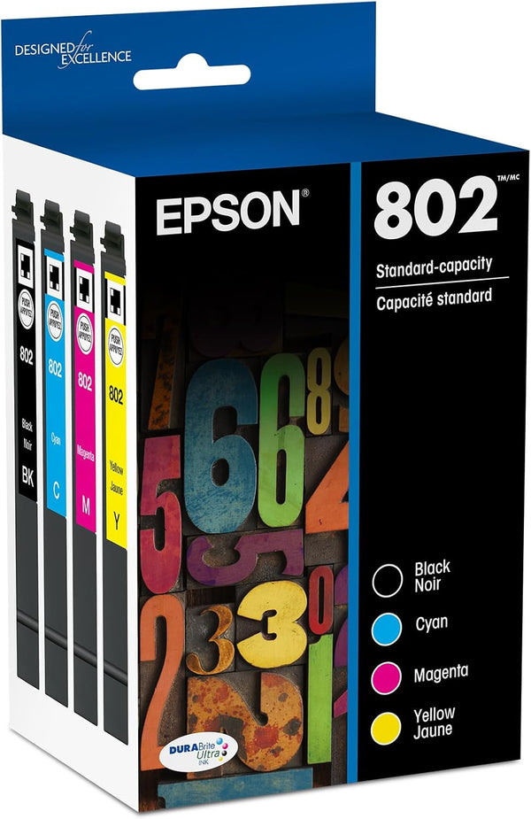 EPSON 802 DURABrite Ultra Ink Standard Capacity Black & Color Cartridge Combo Pack (T802120-BCS) Works with WorkForce Pro WF-4720, WF-4730, WF-4734, WF-4740