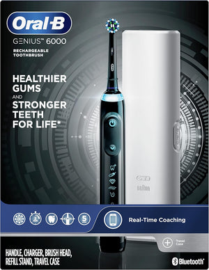Oral-B iO Series 6 Rechargeable Electric Toothbrush with Visible Pressure Sensor to Protect Gums, 2 Minute Timer, 5 Cleaning Settings, 1 Replacement Toothbrush Head, and Travel Case, Grey Opal
